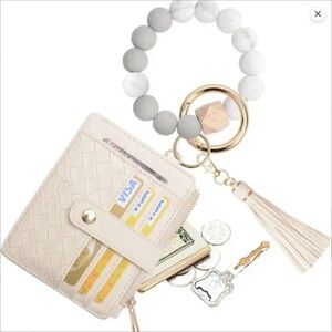 NIP Silicone Wristlet Wallet Credit Card Holder RFID,ID Window,Tassel Cream